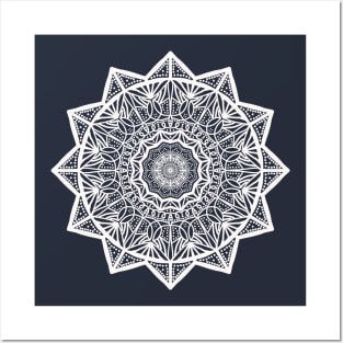 Attractive White Mandala Pattern Design Posters and Art